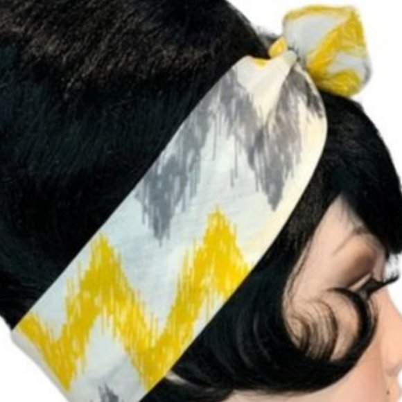 Zig Zag Gray and Yellow Stripe Bandana Tie Headband - Picture 11 of 13